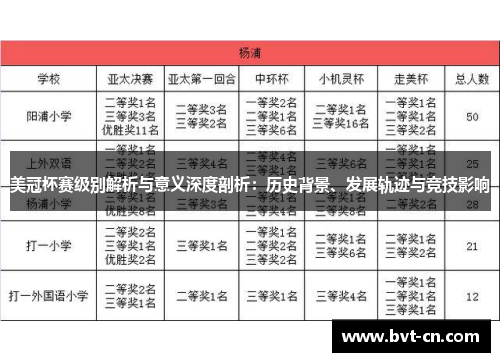 美冠杯赛级别解析与意义深度剖析：历史背景、发展轨迹与竞技影响